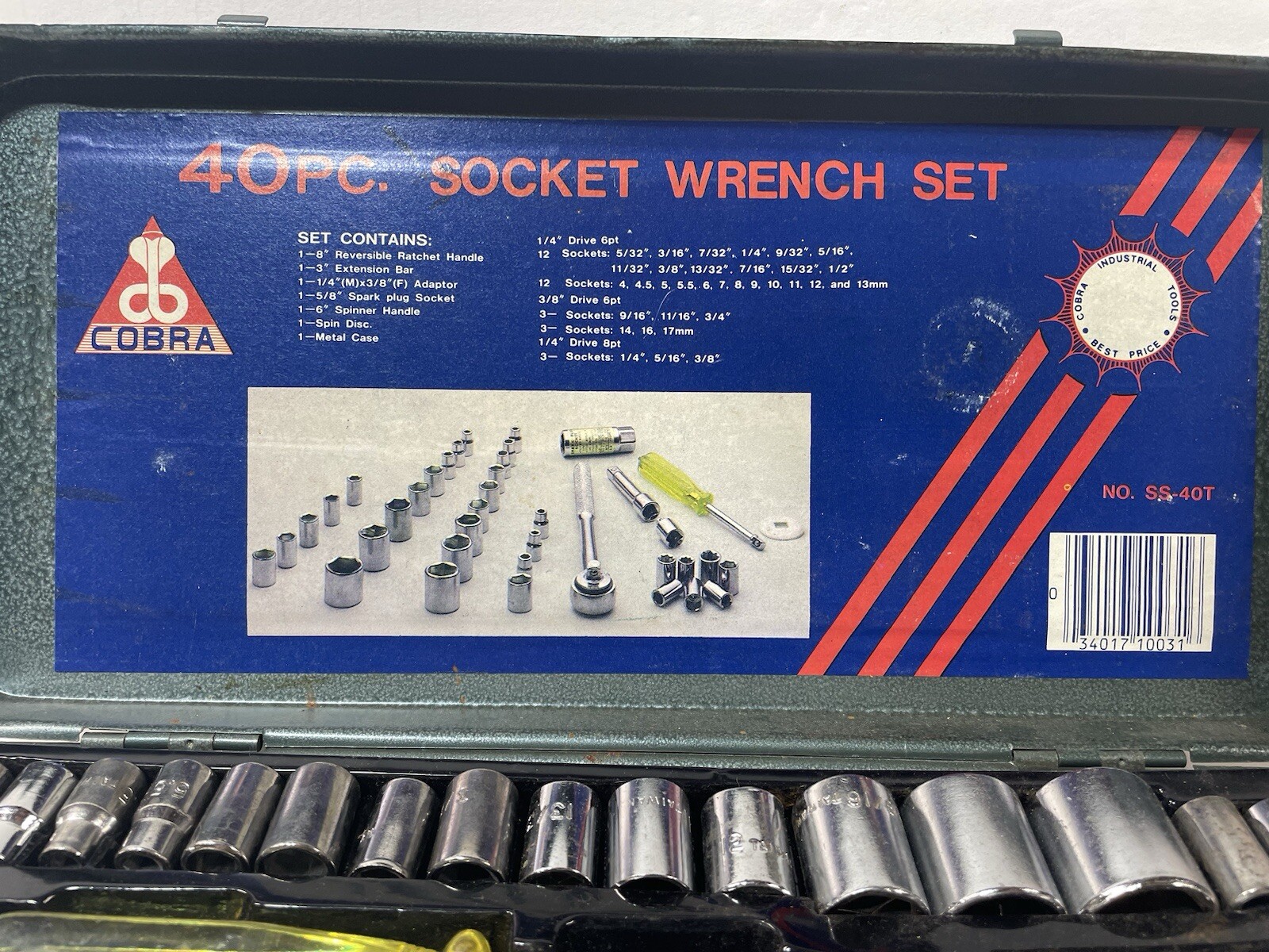 Cobra 40 pcs. Socket Wrench Ratchet Set Tool with Metal Case COMPLETE Nice!