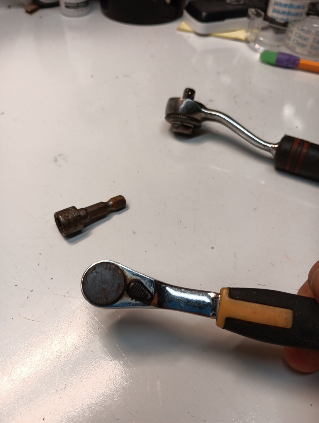 2 Vintage Ratchets,1/4 Drive Ampro C-rv ,no Name On The Other ,like A Nut Drive