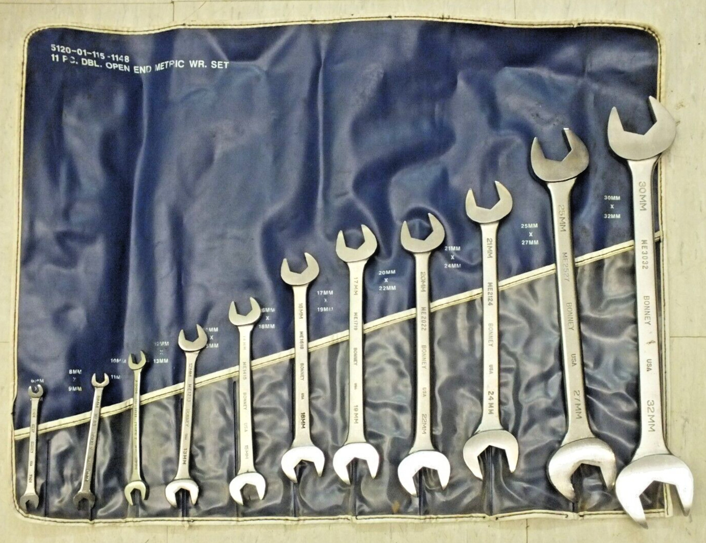 Bonney 5120-01-1148 11pc Double Open End Metric Wrench Complete Set USA Made