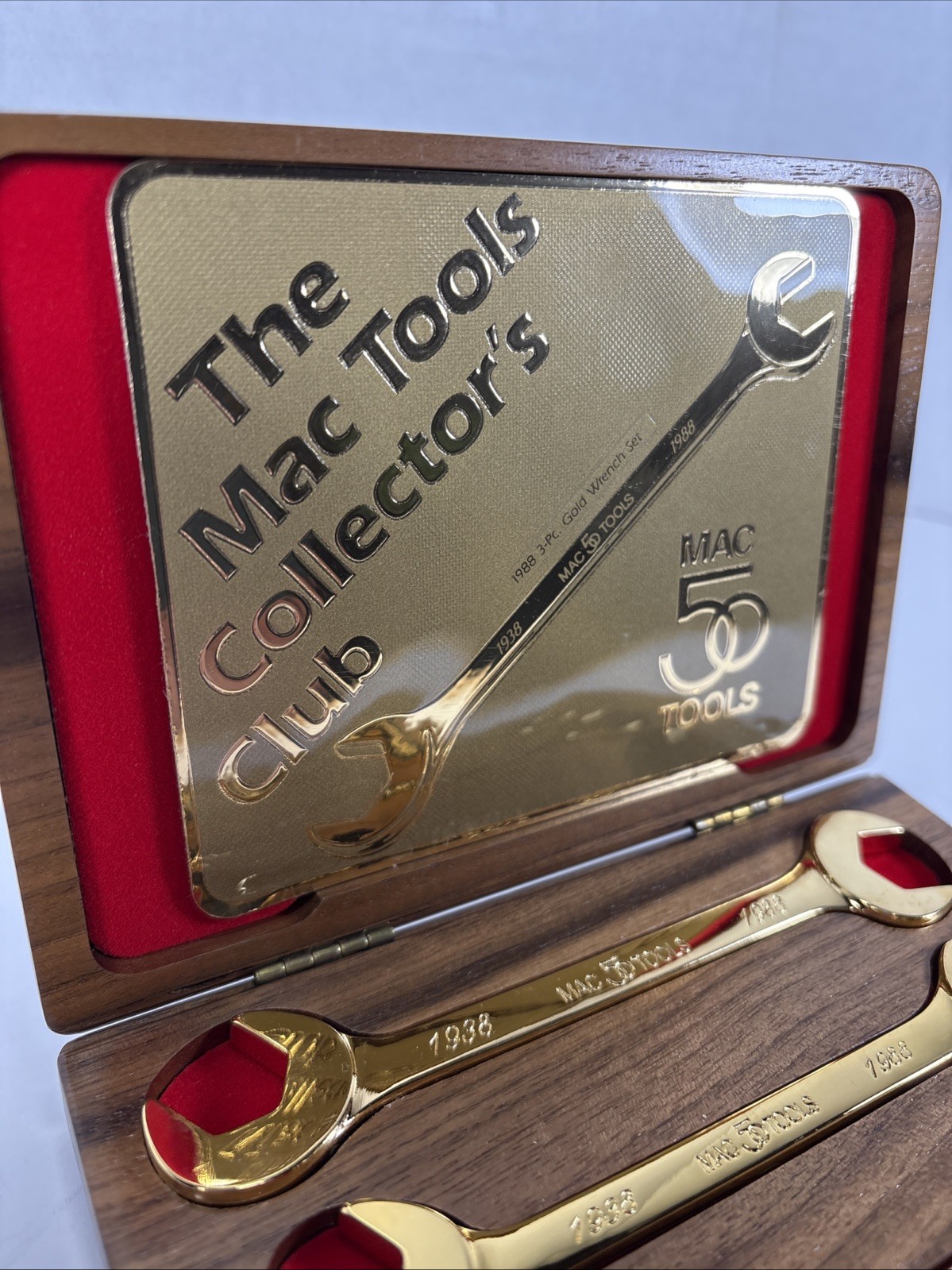 24kt Gold 1988 50 year Anniversary Mac Tools Collector’s Club 3 Piece Wrench Set
