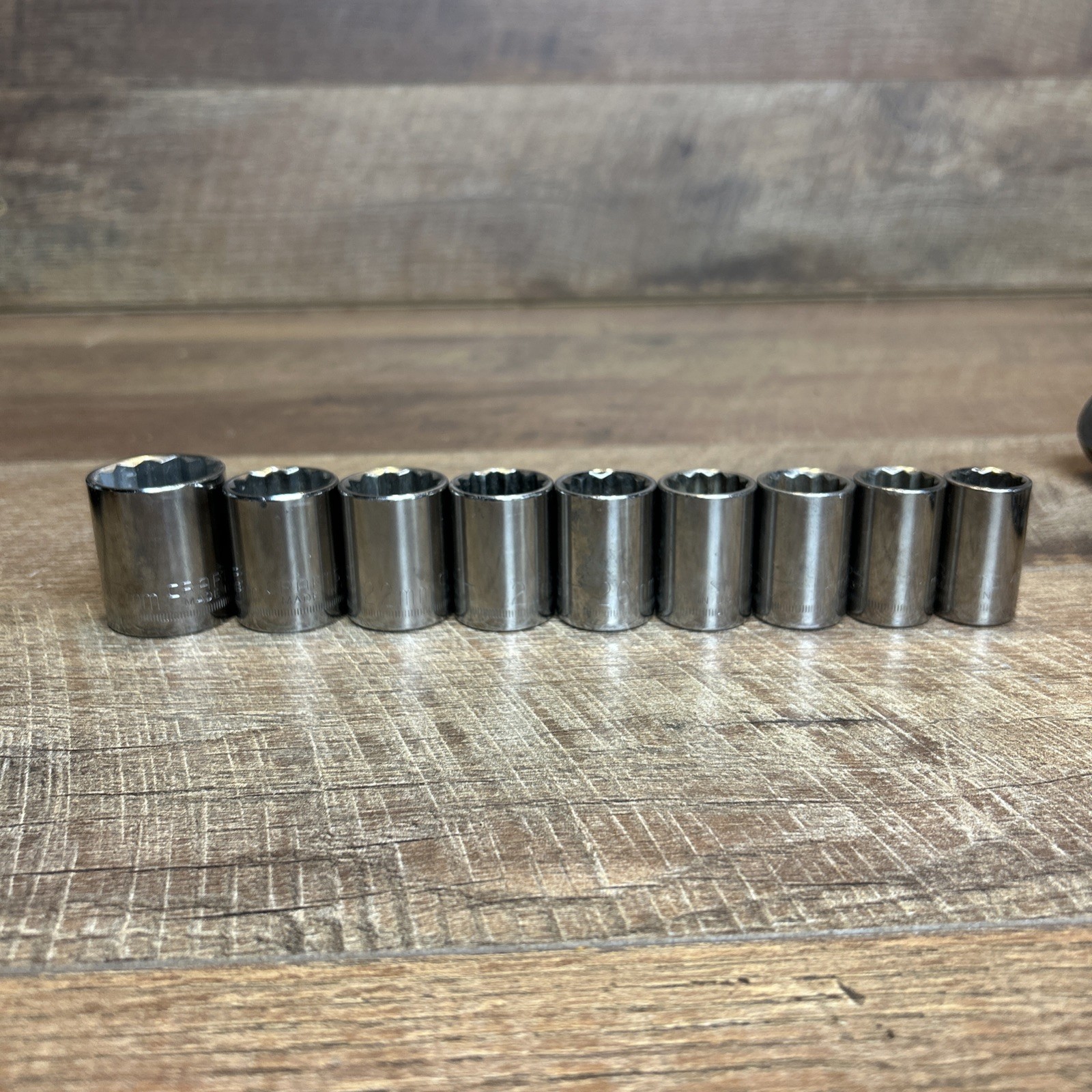10 Piece Vintage Craftsman 1/2″ Drive 12 Point Metric Socket Set Made In USA