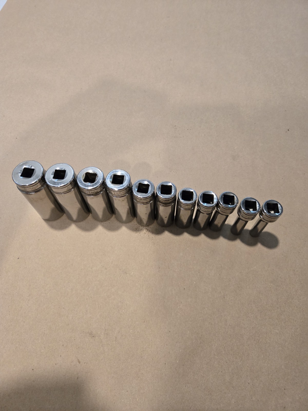 Snap On 3/8″ Drive 1/4″-7/8″ 6PT SAE Deep Chrome Sockets USA With Rack Lot Of 11