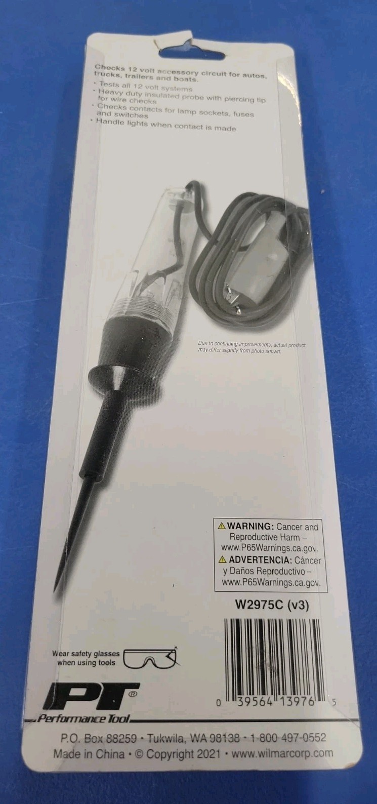 Performance Tools Heavy Duty 12Volt Tester with Probe & Alligator Clip