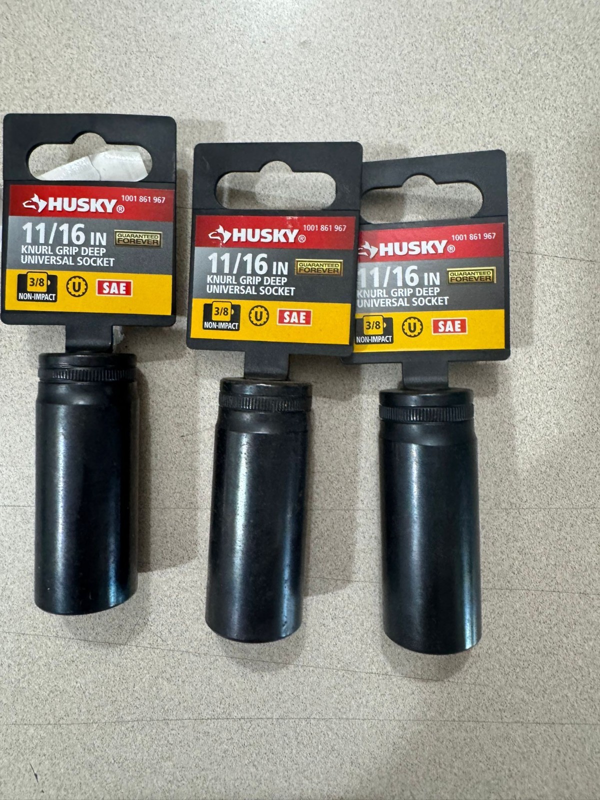 LOT OF 3 Husky Knurl Grip Deep Socket 11/16 Inch