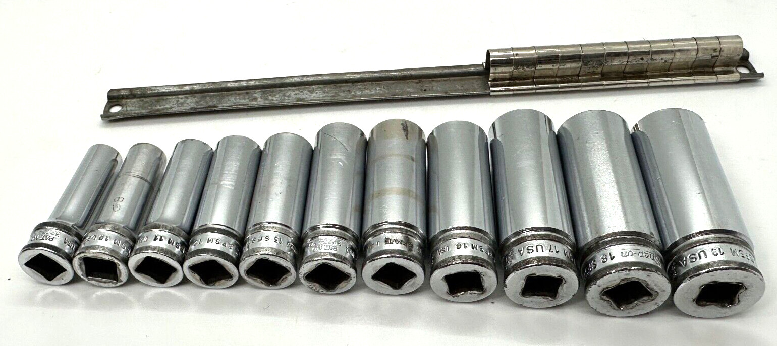 🇺🇸 Snap On Tools USA 9mm- 19mm Metric 3/8″ Drive DEEP Socket Set Lot 6-PT Rail