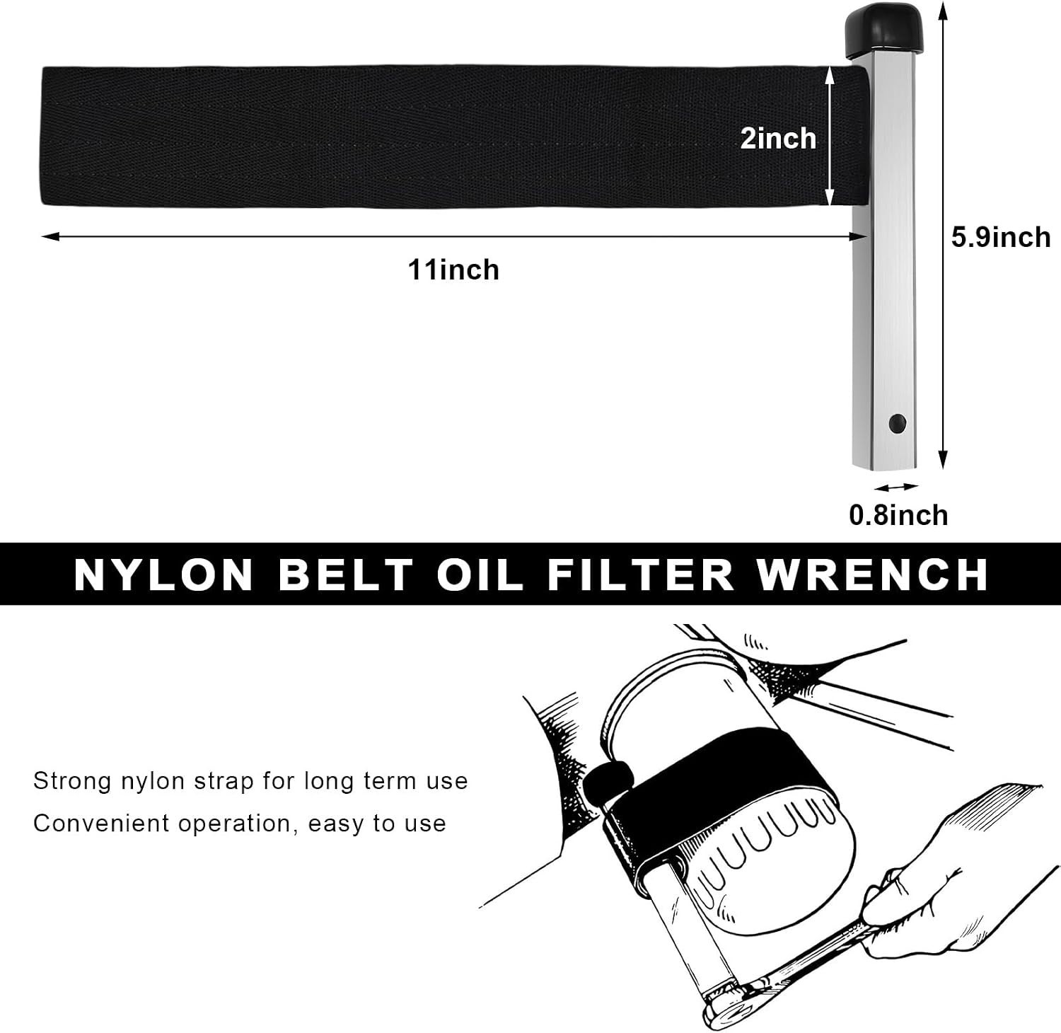 ZIMISI Nylon Strap Oil Filter Wrench, 1/2″ Drive Strap Wrench, Heavy Duty Oil Fi