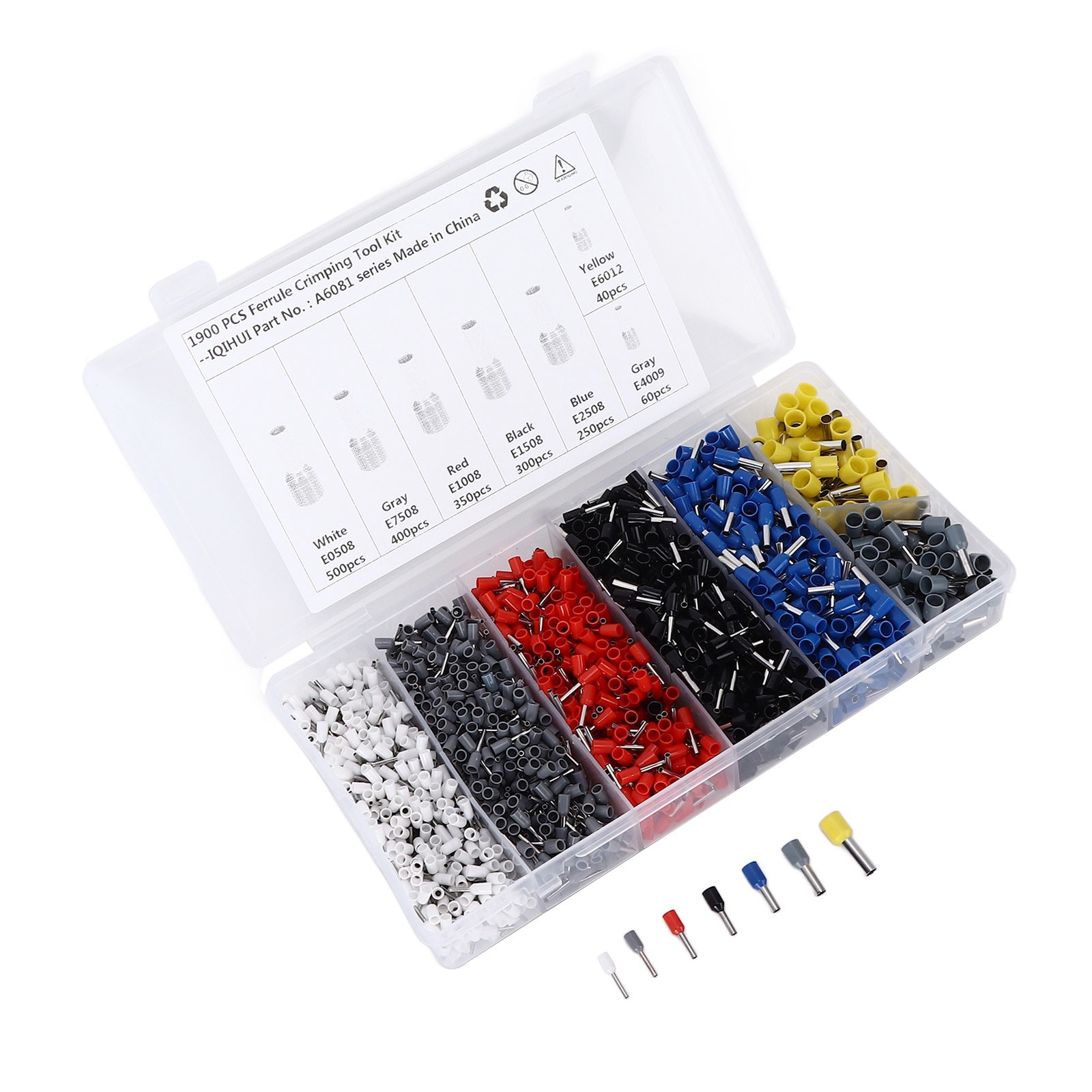 1900pcs Wire Ferrule Terminals Pin Type Copper Tin Plated 7 Sizes Insulated Cord