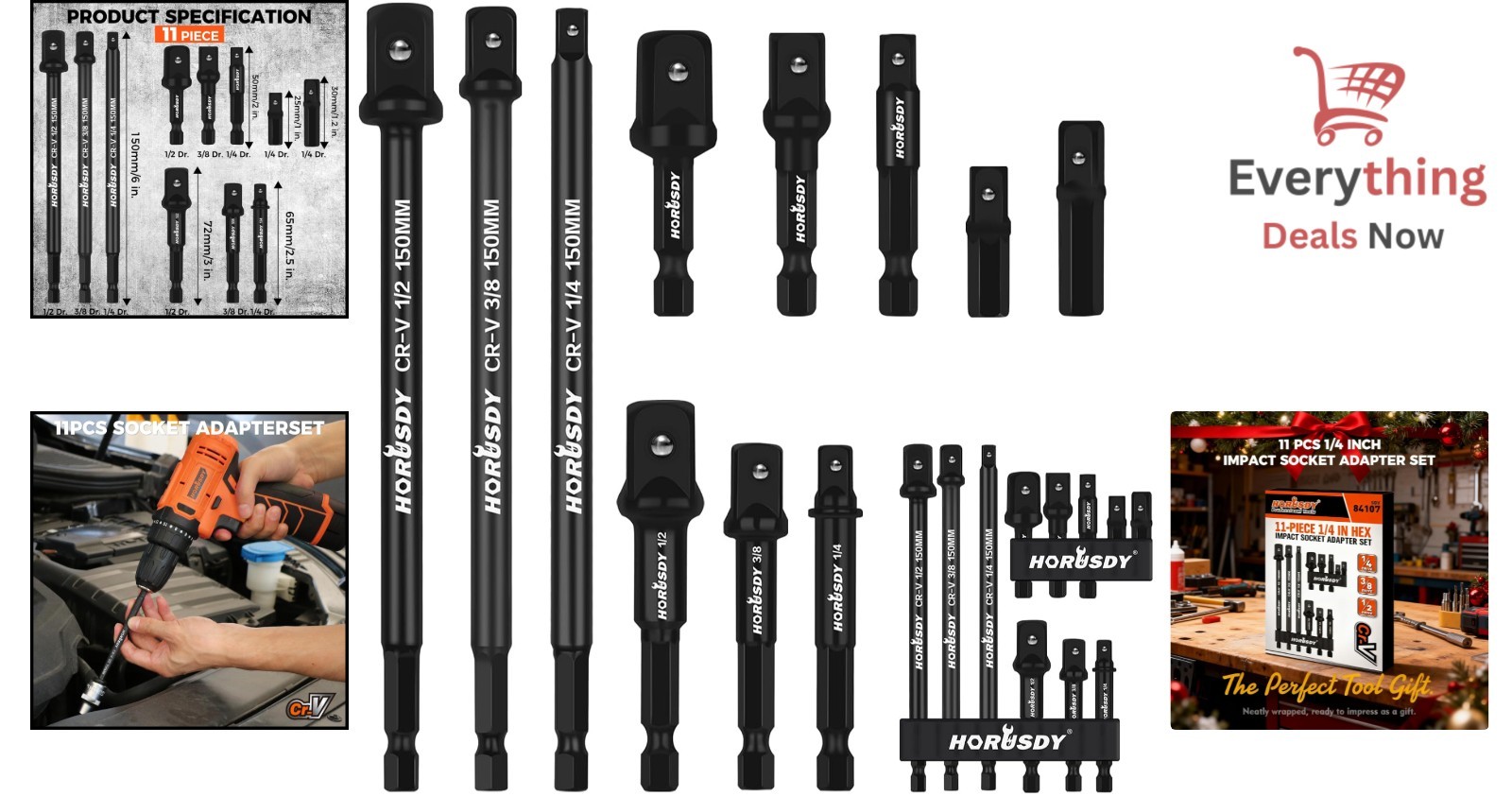 11Pcs Impact Driver Socket Adapter Set 1/4 Hex Shank Power Drill Extension Bits