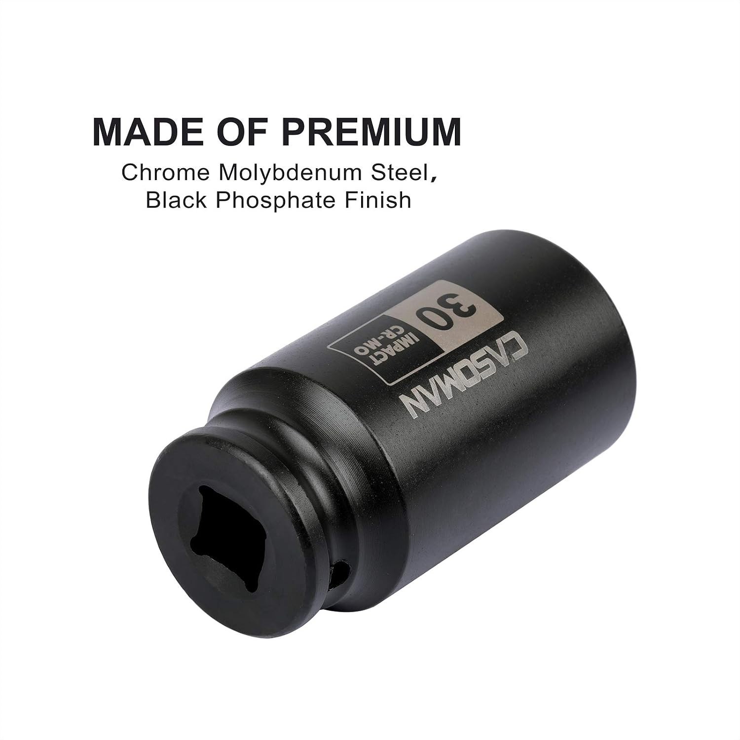 1/2″ Drive x 30 mm Deep 6 PT Impact Socket, CR-MO, 1/2-inch Drive 6 Point Axl…