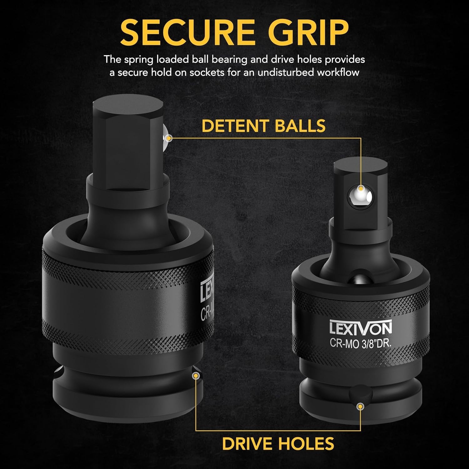 Versatile Heavy-Duty Joint Socket Swivel Set | Fits 1/2″, 3/8″, and 1/4″ Drives