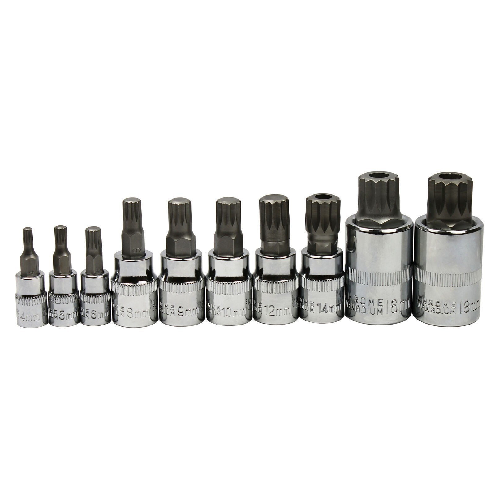 10 in 1 XZN 12 Point MM Triple Square Socket Spline Bit Set 1/2″ 1/4″ 3/8″ Drive