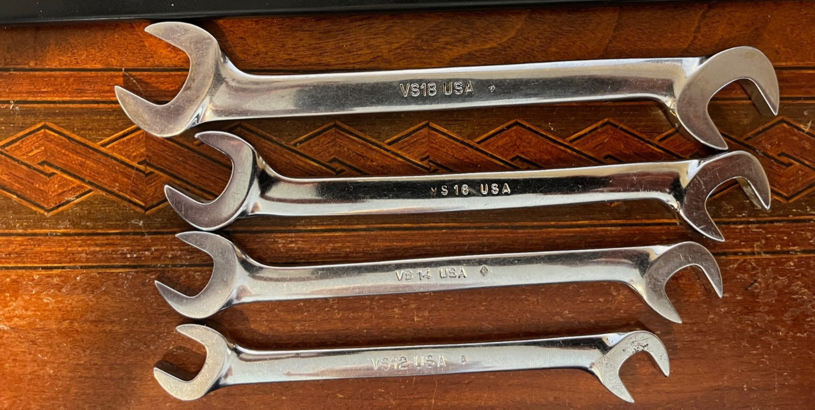 Vintage Snap-on 7pc SAE Angle Open End Wrench Set VS807 Underline USA Nice