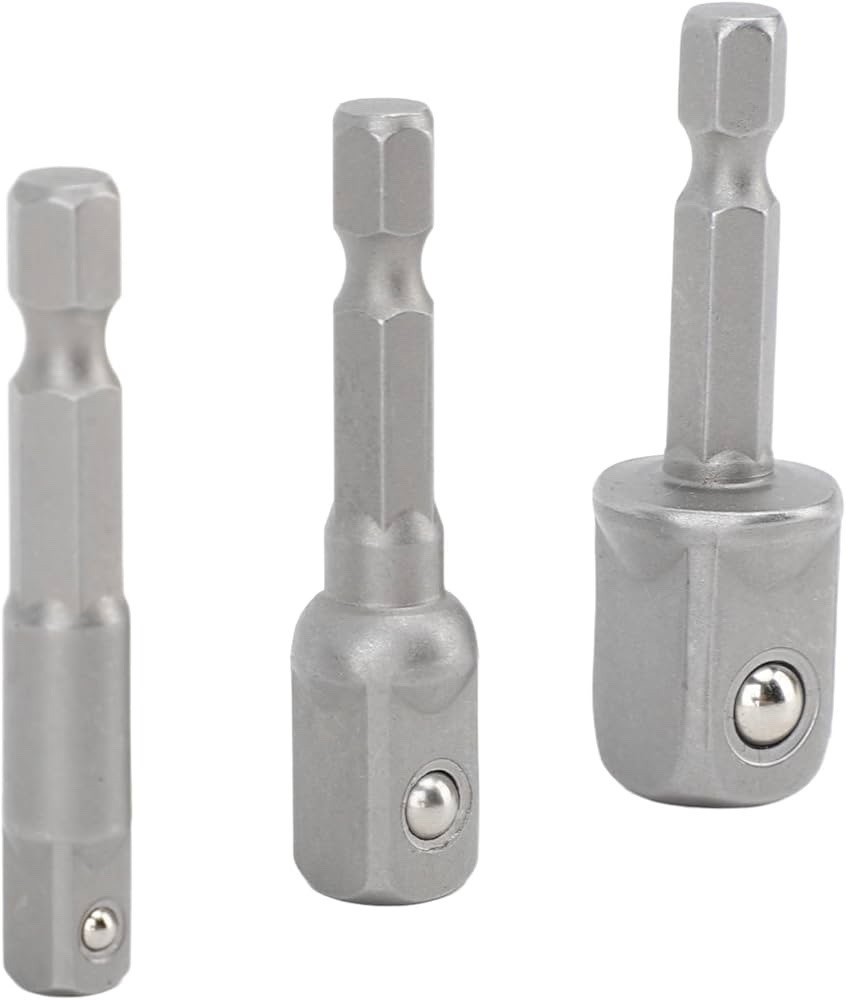 3 Pcs Power Drill Adapter Socket 1/4in 3/8in 1/2in Hex Shank Square Head Drill