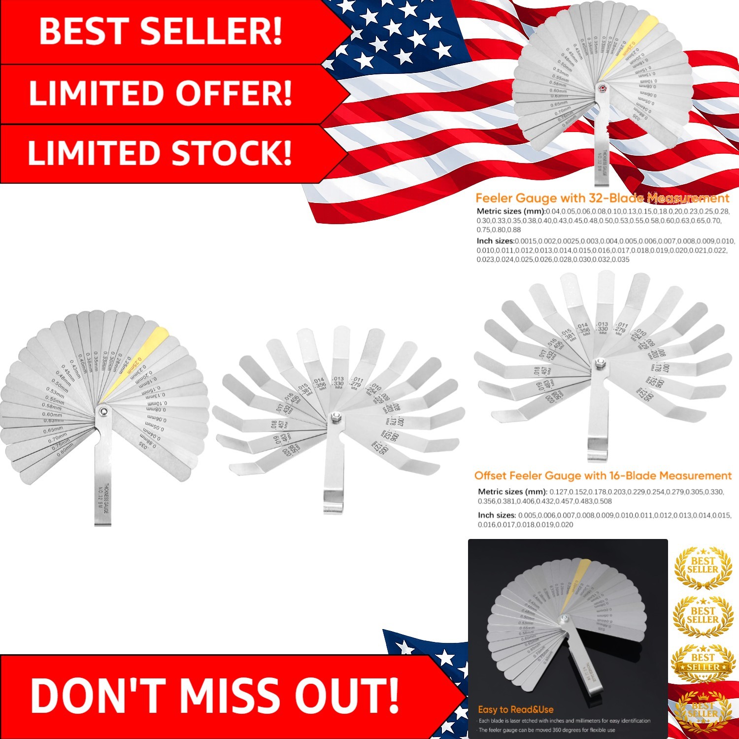 Feeler Gauge Set – 32 & 16 Blades for Precise Mechanical Clearances