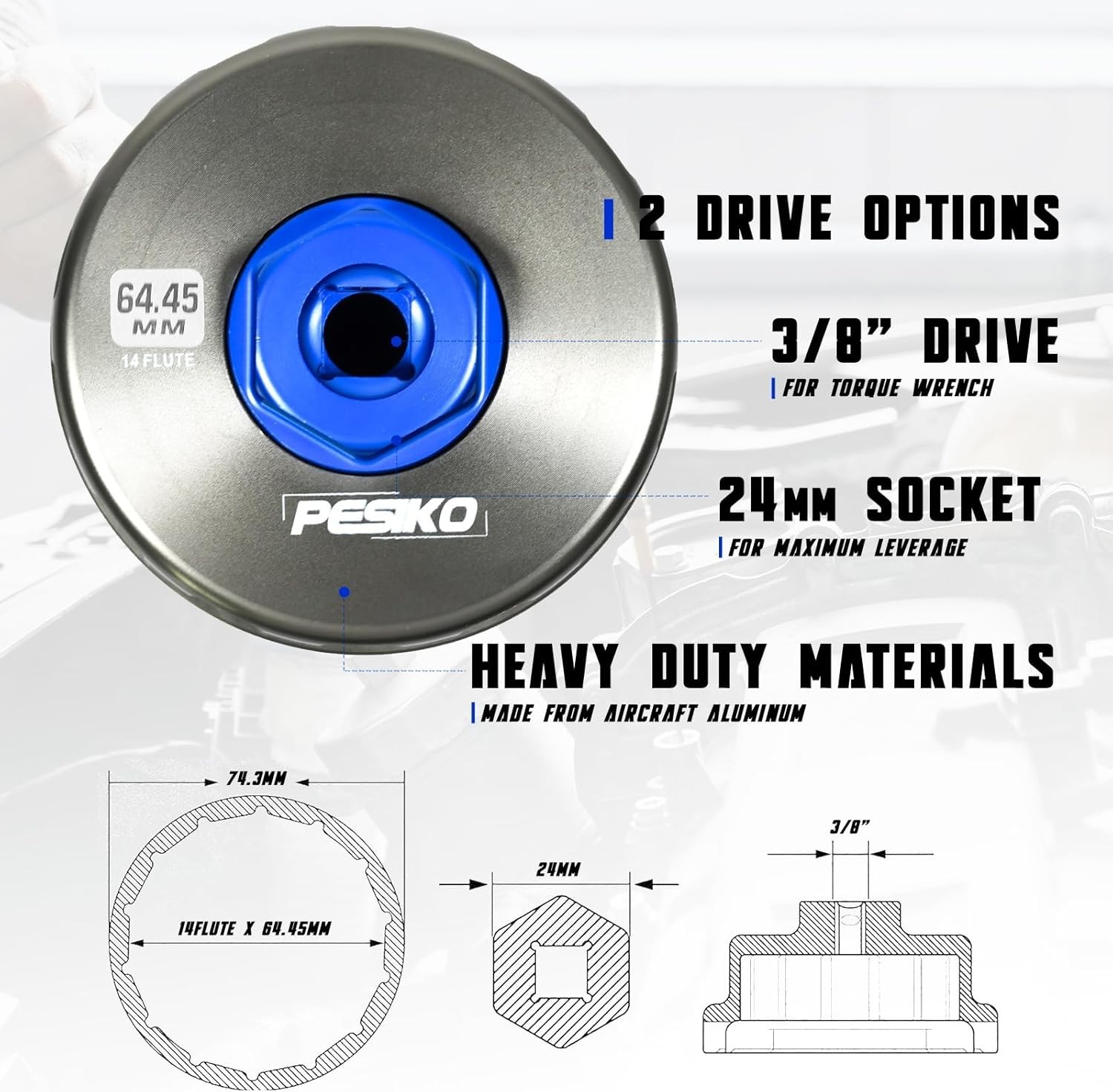 64mm 14 Flute Oil Filter Wrench for Toyota, Lexus and Scion, Precision Machin…