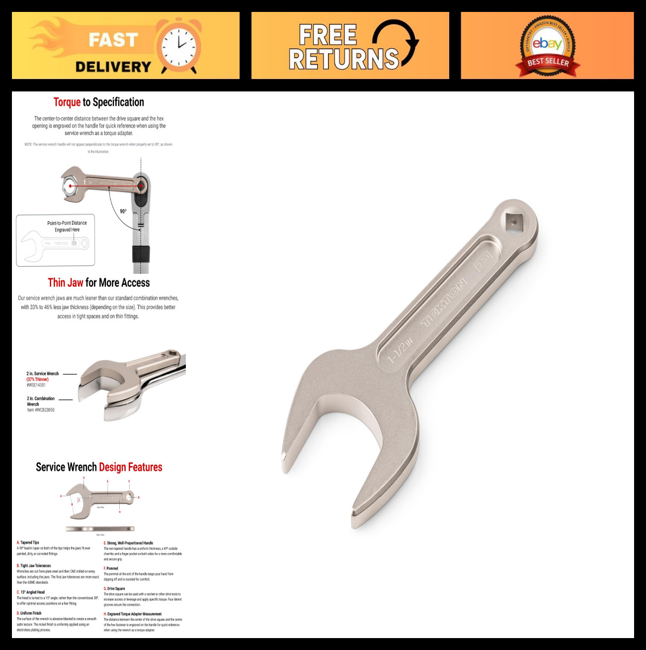 1.5 Inch Service Wrench | Heavy-Duty Adjustable Tool | USA-Made Mechanic Wrench