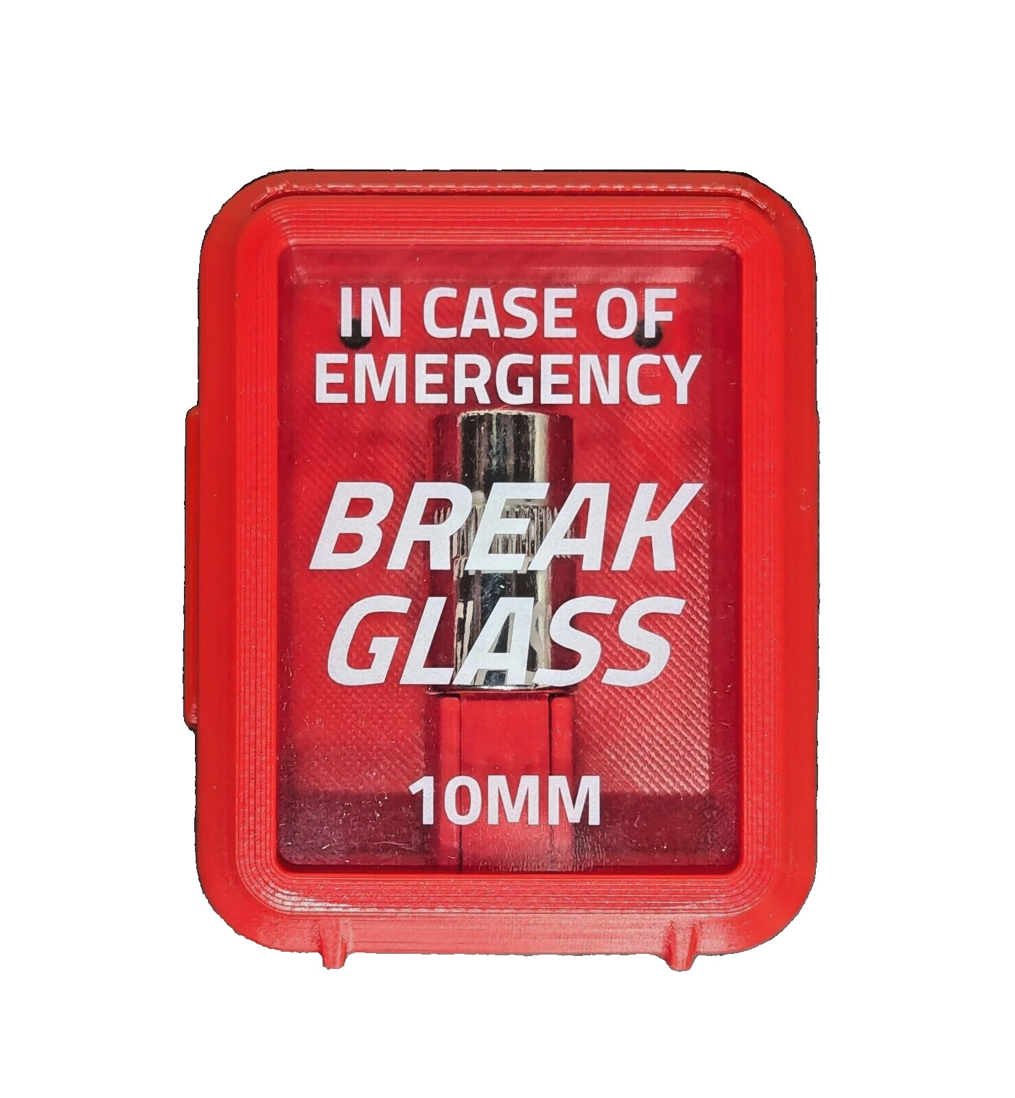 In Case of Emergency 10mm Socket – «Break Glass» Display Case – RED