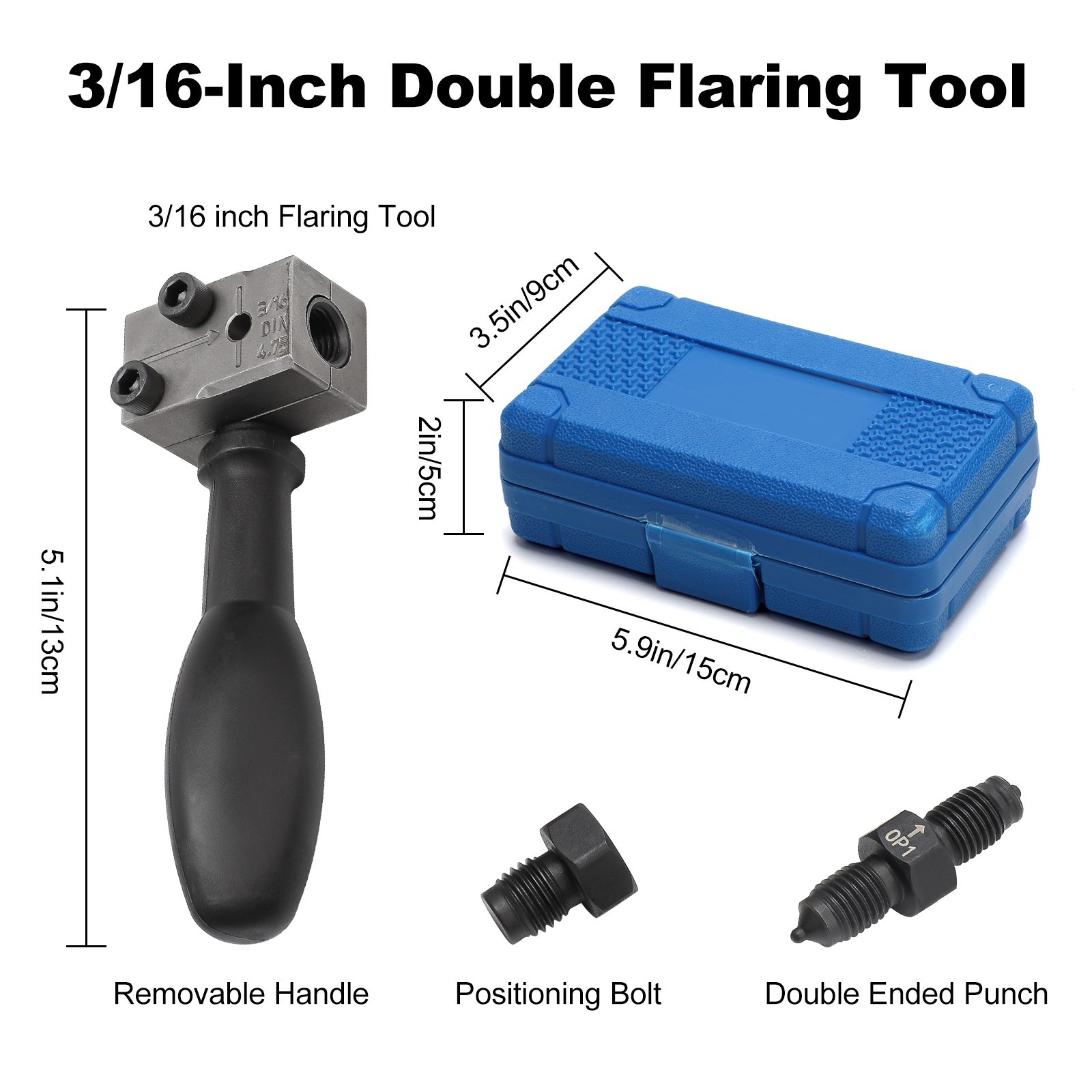 Car Brake Line Double Flaring Kit 3/16″ 45° Handheld Pipe Flares Tool w/ Storage