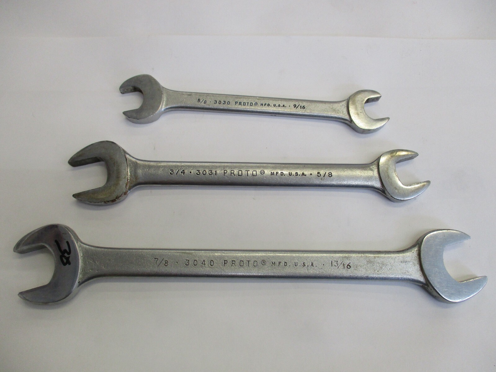 Proto 3 Pc SAE Open Double End Wrench 7/8 x13/16,3/4 x 5/8 , 5/8 x 9/13
