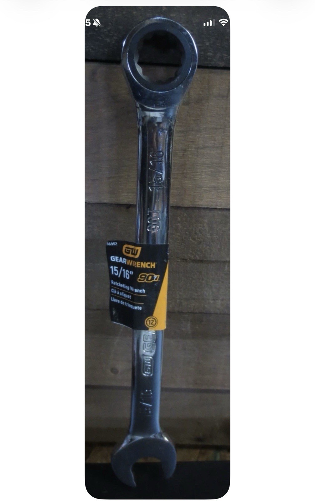 GEARWRENCH 15/16in 90T 12 Point Ratcheting Combination Wrench 86952