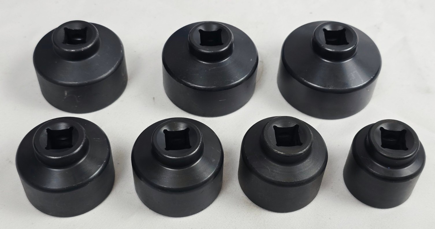 7-Piece Oil Filter Socket Set Includes 24mm, 27mm, 29mm, 30mm, 32mm, 36mm, 38mm