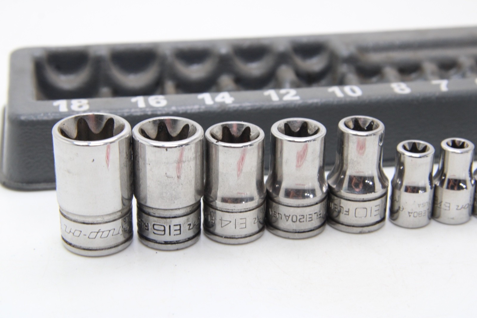 Snap-on FLE/TLE 10 Piece 1/4″ 3/8″ Drive Inverse Torx Socket Set Chrome USA