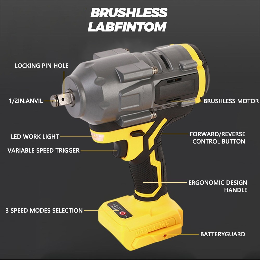 1600N.m 1/2″ M10-M24 For Dewalt XR DCB 18V 20V Battery Electric Impact Wrench