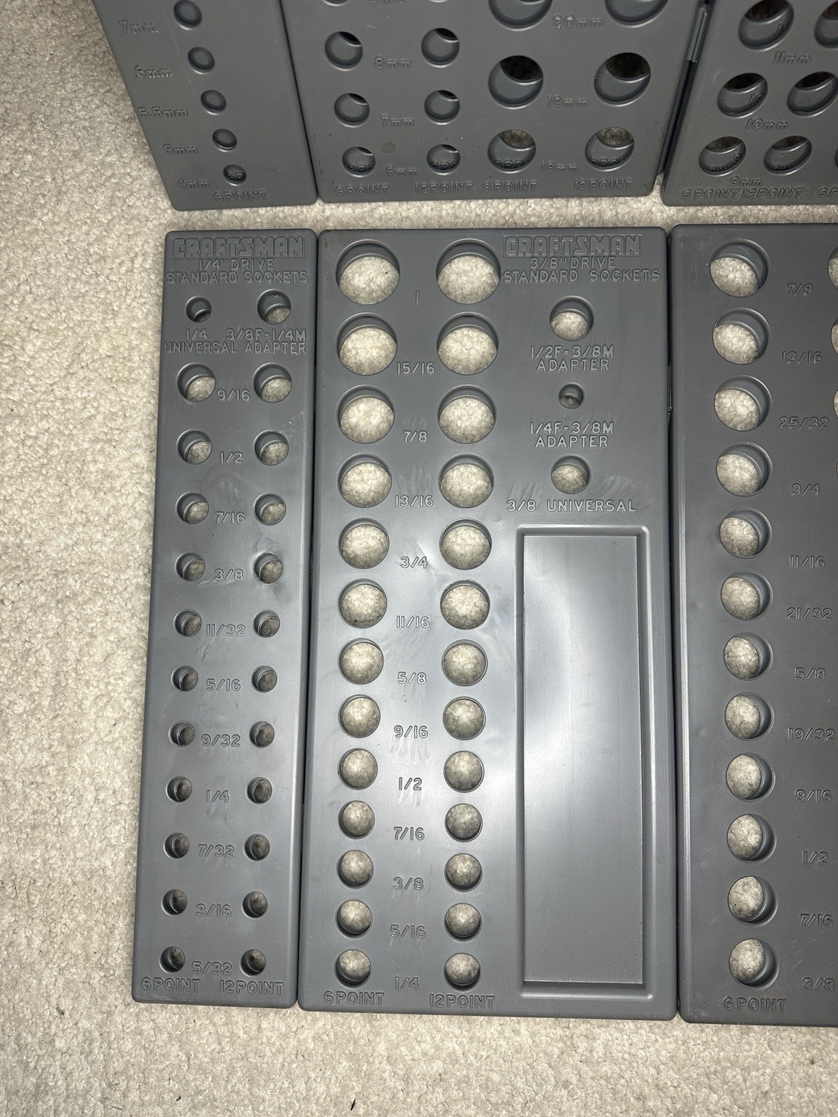 Grey Craftsman Socket Organizer 6 Trays SAE & Metric 6pt & 12pt 1/4”3/8 1/2 USA!