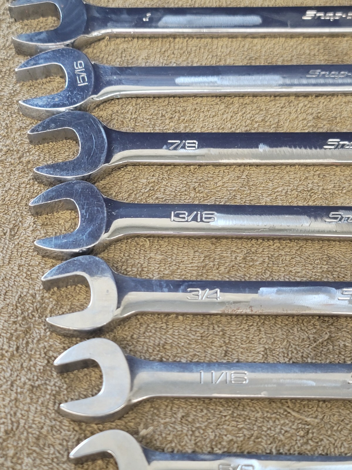 Snap on OEX Combination Wrench Set Sae 1-1/16 1 15/16 7/8 13/16 3/4 9/16 3/8 1/4