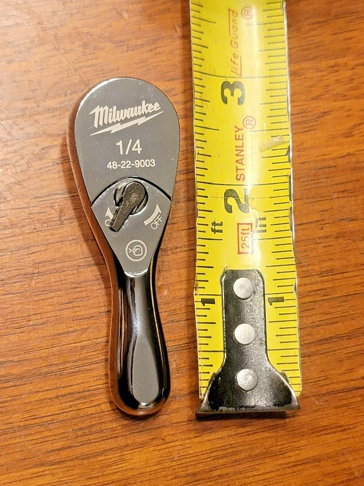 Milwaukee PRO 3″ Long 1/4″ drive Stubby 90 Tooth Full Polish Ratchet #48-22-9003