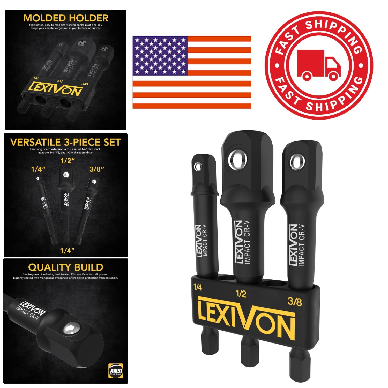 Corrosion Resistant Impact Socket Adapters 3 Piece Set for DIY Projects