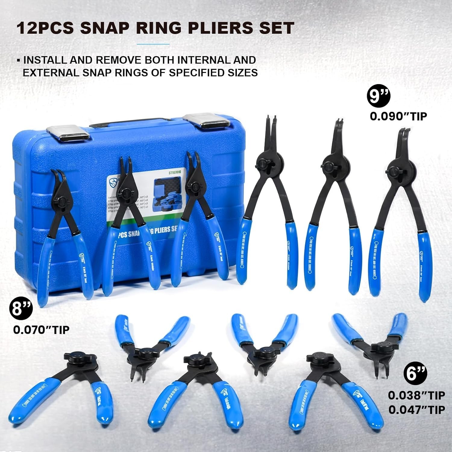 Versatile 12-Piece Snap Ring Pliers Set – Durable Chrome-Moly Steel Construction