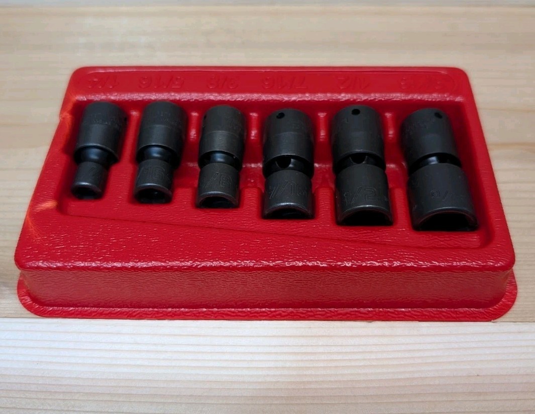 Snap On 106iptma 6 Pc SAE Shallow Swivel Impact Socket Set 1/4” Drive W/ Tray