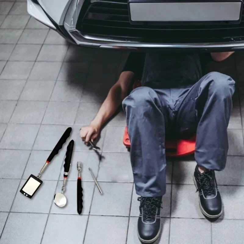 Telescopic LED lit Mirror Inspection Extending Swivel Car Garage Mechanics Chrom