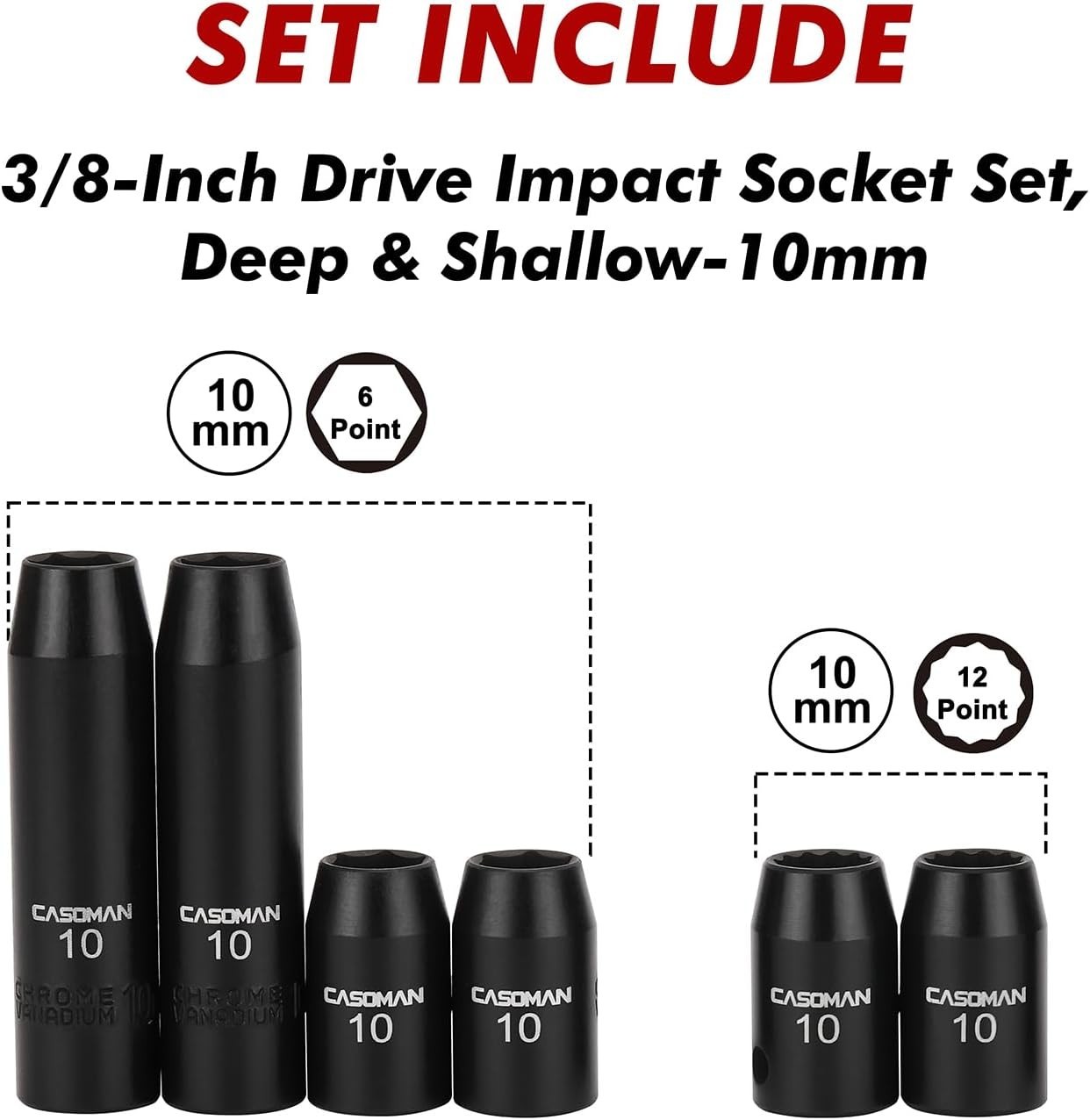Impact Socket Set 6pc Black Phosphate Finish 6 Point