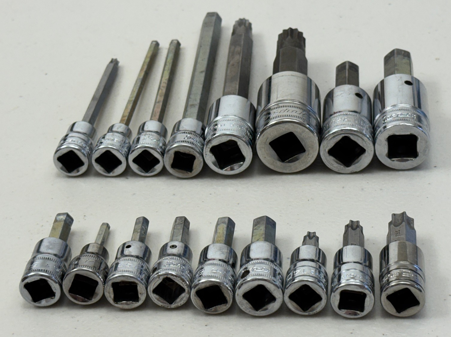 Snap-on 3/8 & 1/2 Dr Metric Bit Sockets ~ 17 Pieces Allen, Torx, Triple Square