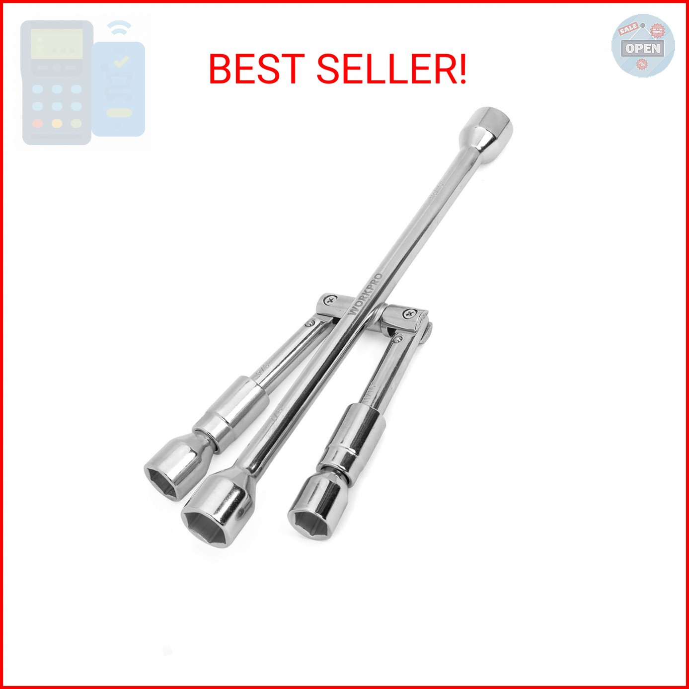 WorkPro 14-Inch Universal Folding Lug Wrench, 4-Way Cross Wrench