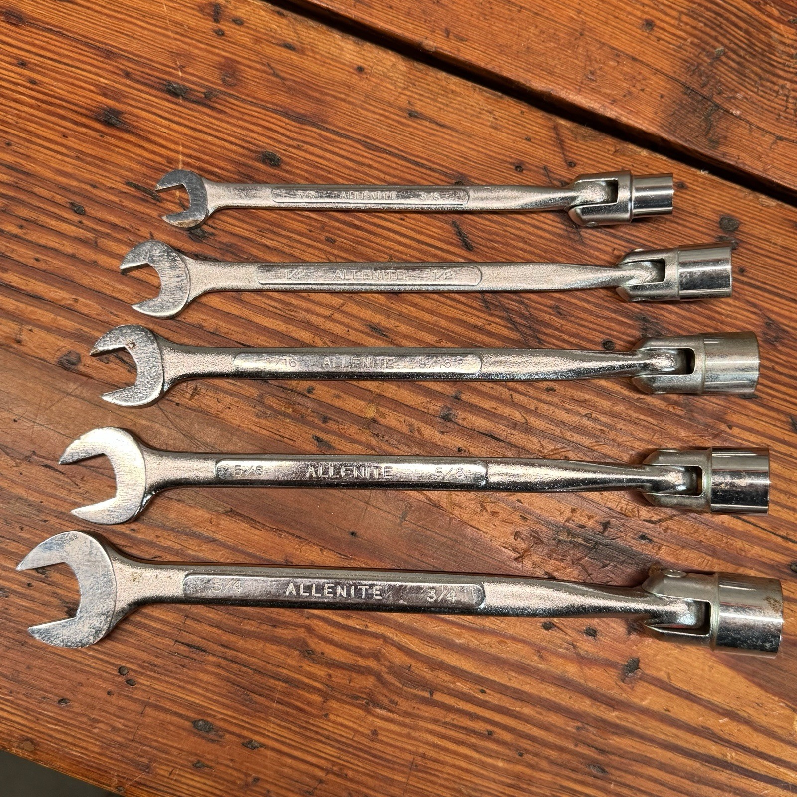 (5) Allenite FLEX WRENCH SOCKET SET SAE 12 PT Japan 3/8 1/2 9/16 5/8 3/4 Lot