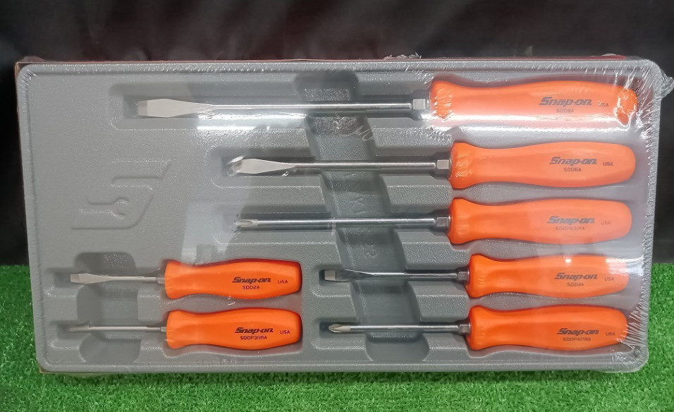 Snap-on SDDX70AO 7pc ORANGE Hard Grip Combination Screwdriver Set New