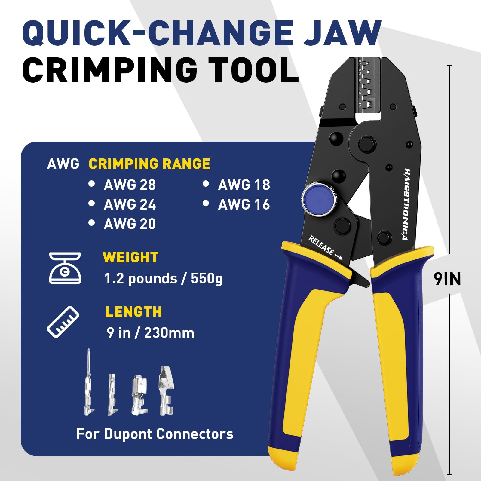 haisstronica Quick Change Jaws Crimping Tool for Dupont ‎black, Blue, Yellow