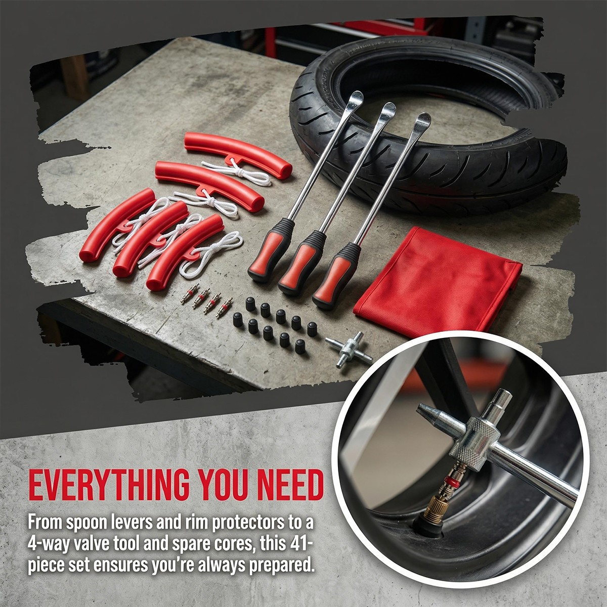 41Pcs Steel Tire Spoon Lever Iron Tool Kit for Motorcycle Bike Car w/Storage Bag