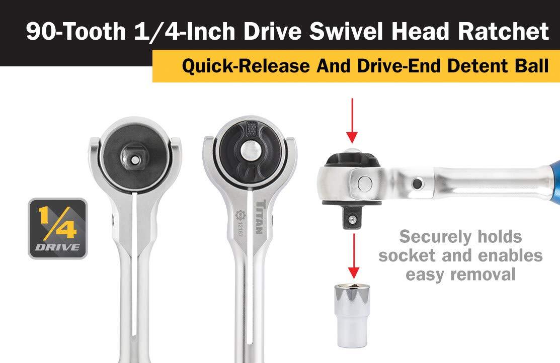 Titan Tools 1/4 in. Drive 6-1/2 in. Swivel Head Ratchet (12167)