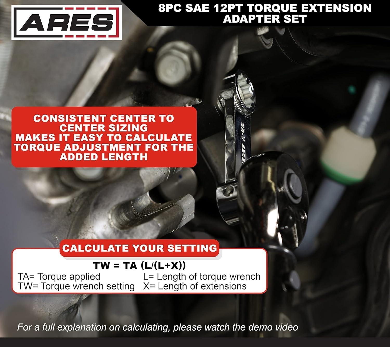 Piece SAE 12-Point Box End Torque Adapter Extension Set – 3/8-Inch Drive – 2-Inc
