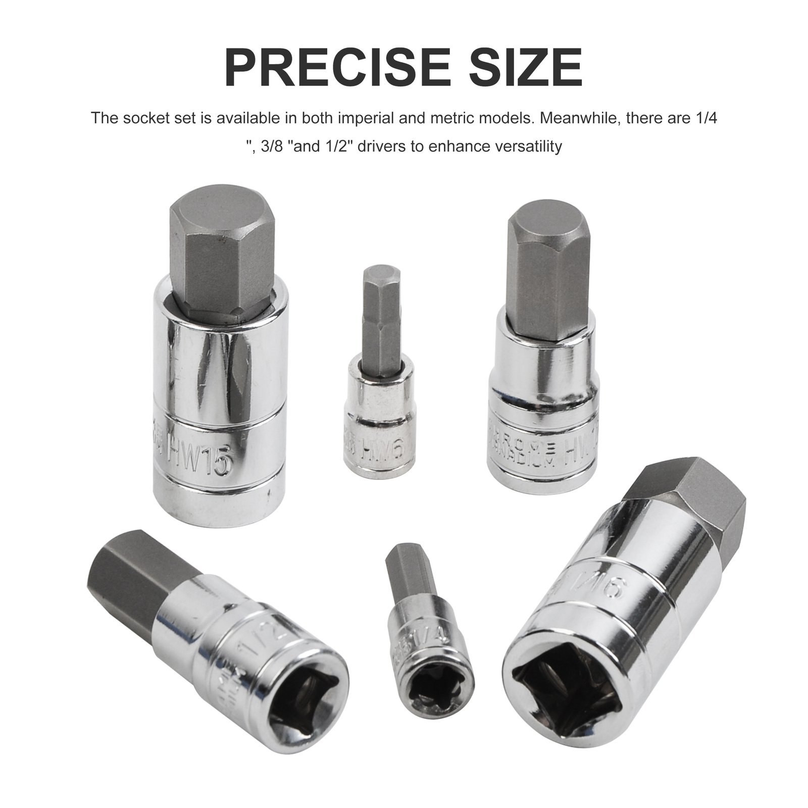 Master Hex Bit Set | 34pc SAE & Metric Socket Set Standard Allen 1/4″ 3/8″ 1/2″