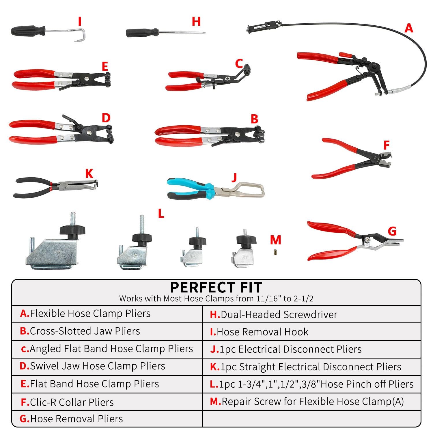 DPTOOL Hose Clamp Pliers Set 15pcs Removal and Installation Red