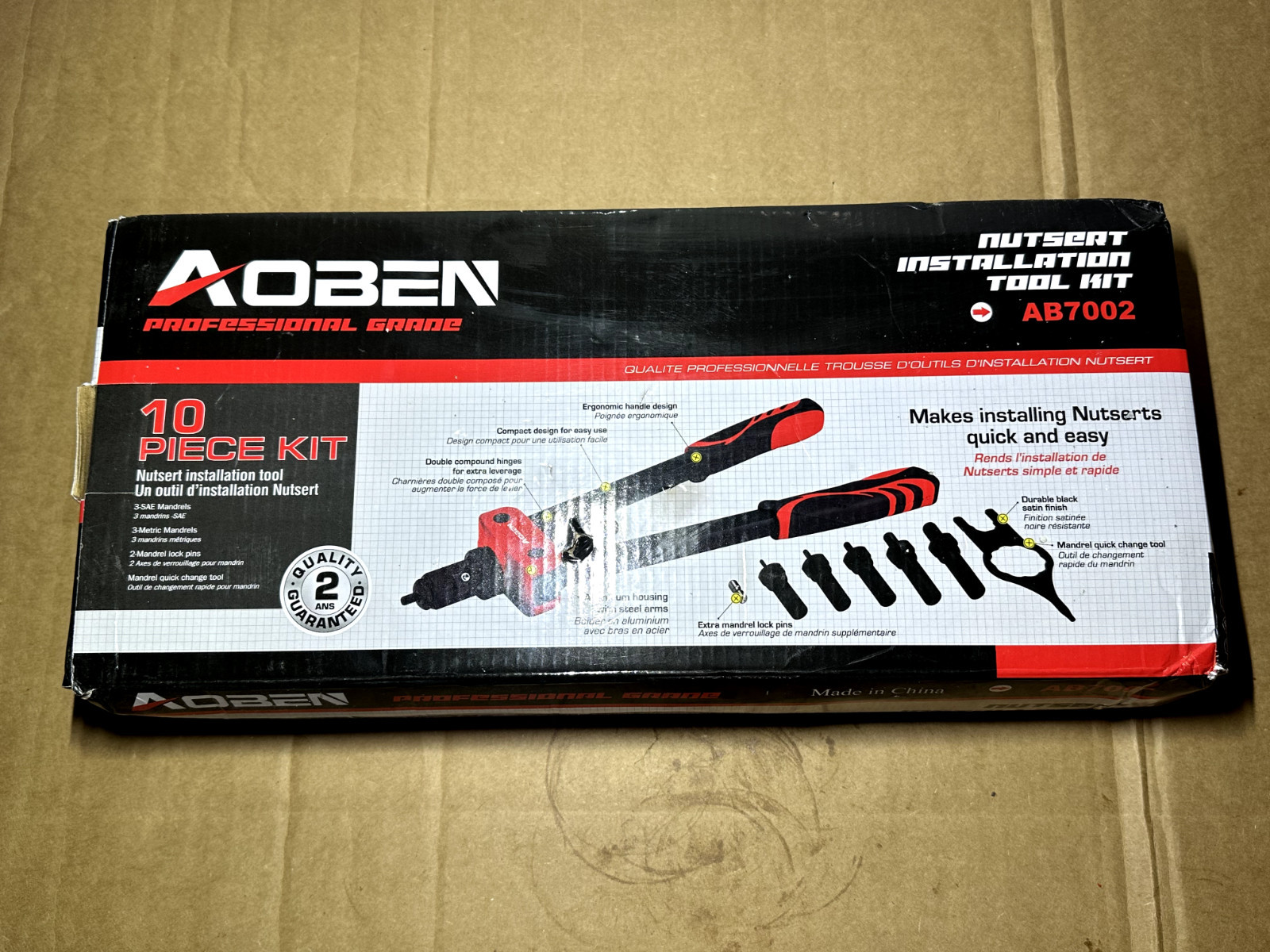 AOBEN AB7002 Rivet Nut Tool, Hand Rivet Nut Setter Kit Labor w/ 5 Mandrels NEW