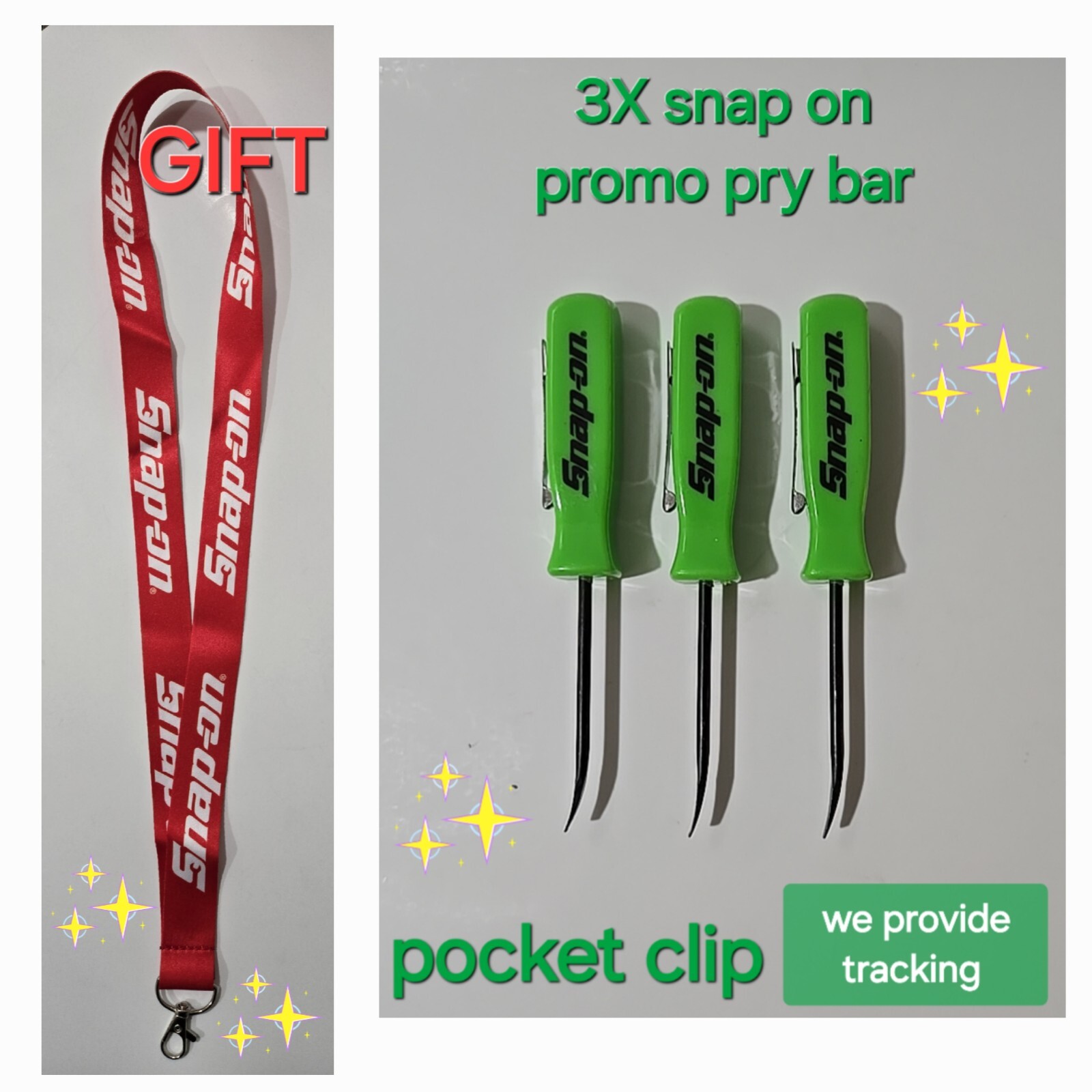 3X Green Snap on tools Promo PRY BAR screwdrivers per order pocket Clip NEW+GIFT
