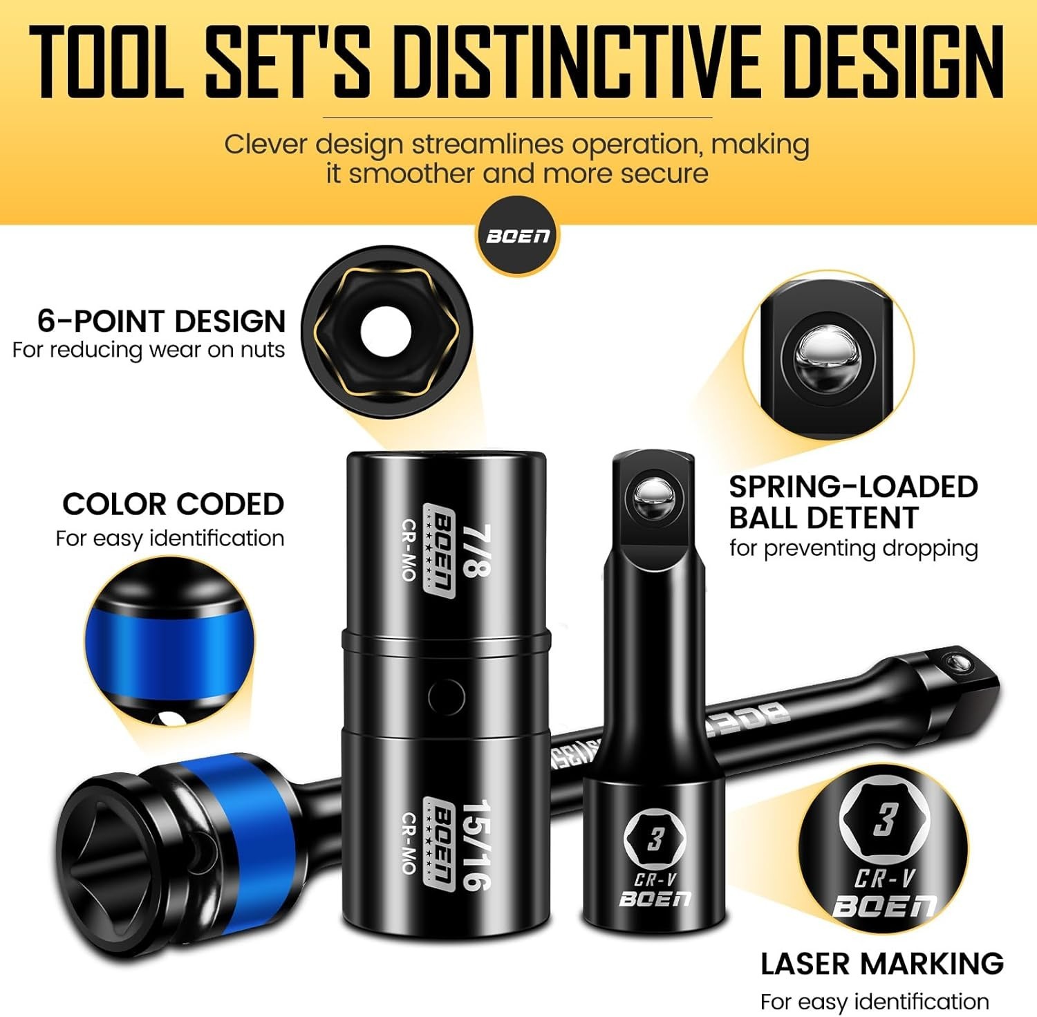 9PCS 1/2 Drive Torque Limiting Extension Bar Lug Nut Socket Set Cr-Mo