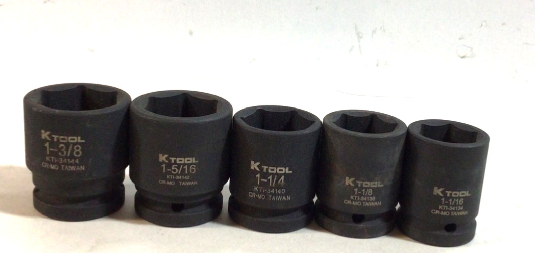K Tool Lot of 9 Deep and standard impact socket SAE see Description for sizes