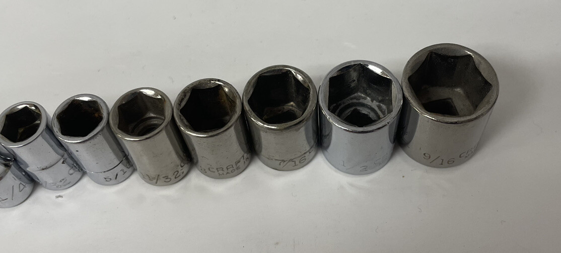 CRAFTSMAN 10 PIECE 1/4» DRIVE 6 POINT SAE SOCKET SET 3/16″ to 9/16″ Chrome Lot